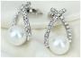 Silver Beautiful Classic Pearl Rhinestone Party Bridal Drop Stud Earrings