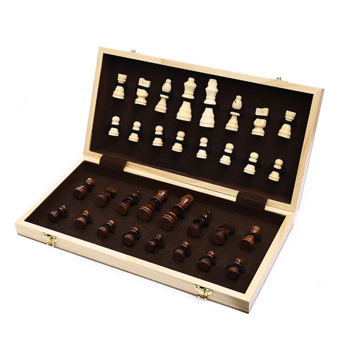 International Chess Set Wooden Folding Chess Board Storage Box Travel