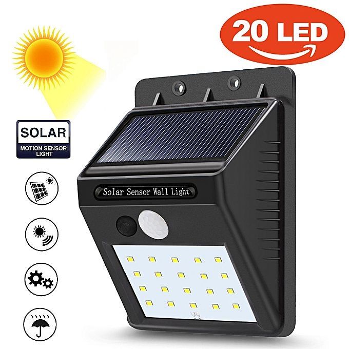 Solar Powered 20-LED Wall Light with PIR Motion and Night Sensor