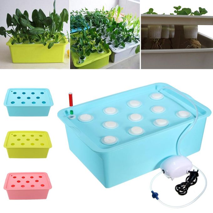11 Plant Site Hydroponic System Bubble Tub Air Pump Grow Kit Deep Water Culture